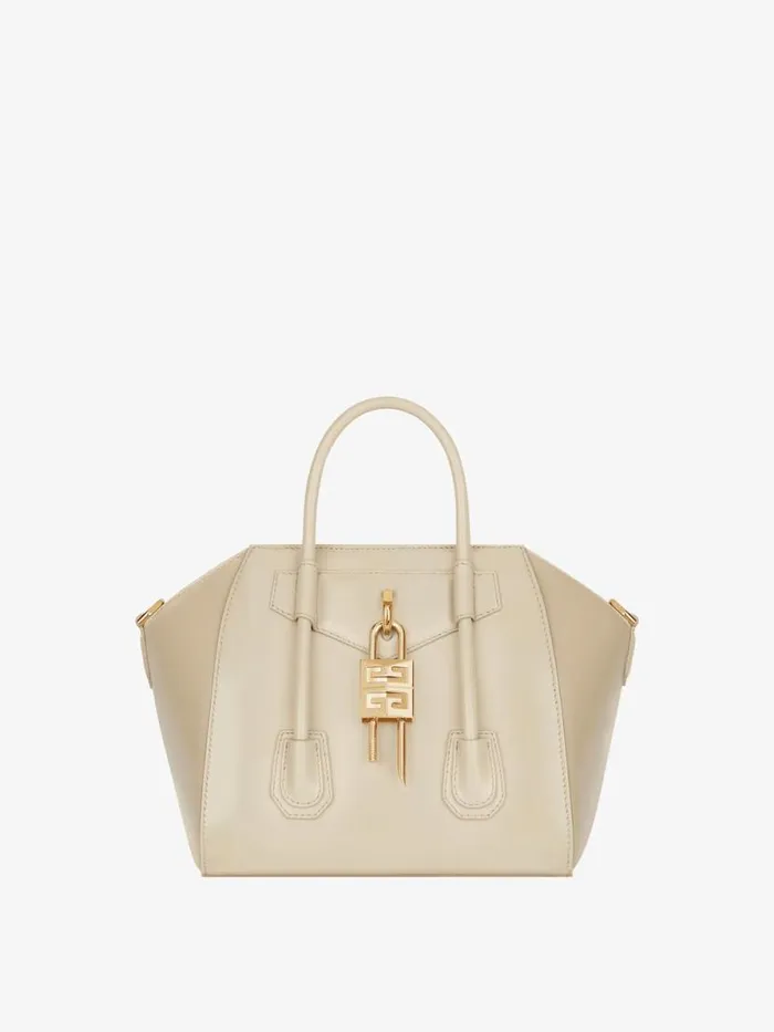 Women Crossbody Bags Givenchy Mini Antigona Lock Bag In Box Leather Natural Beige