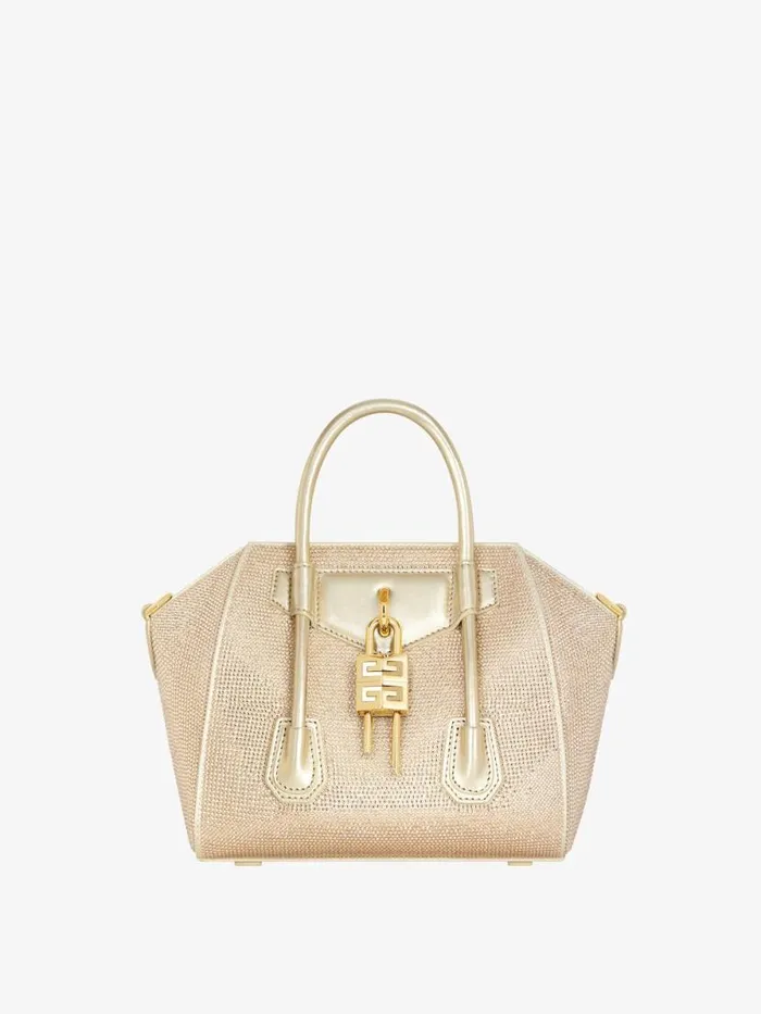 Women Crossbody Bags Givenchy Mini Antigona Lock Bag In Satin With Strass Blond