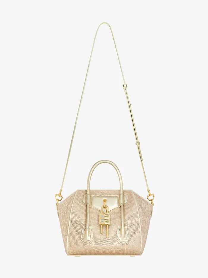 Women Crossbody Bags Givenchy Mini Antigona Lock Bag In Satin With Strass Blond Women Crossbody Bags Givenchy Mini Antigona Lock Bag In Satin With Strass Blond