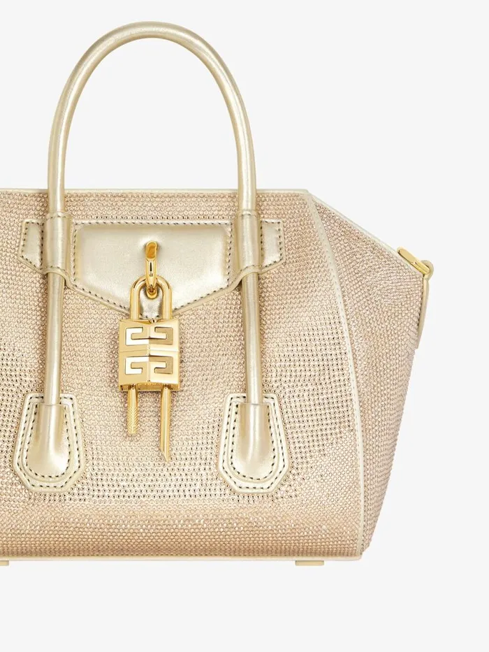 Women Crossbody Bags Givenchy Mini Antigona Lock Bag In Satin With Strass Blond Women Crossbody Bags Givenchy Mini Antigona Lock Bag In Satin With Strass Blond