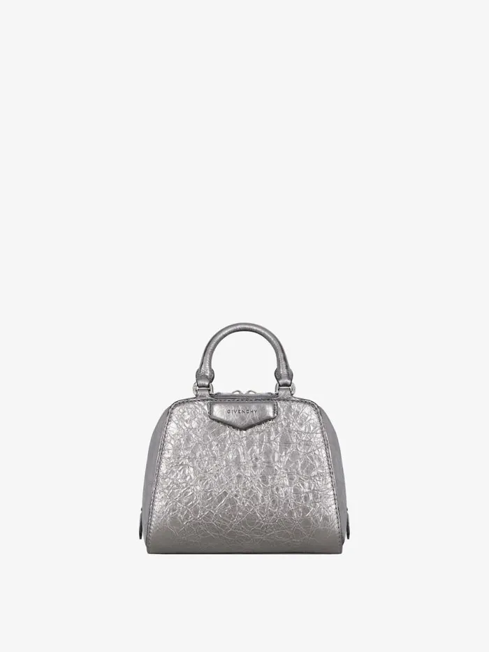 Women Crossbody Bags Givenchy Nano Antigona Cube Bag In Laminated Leather Silvery Grey