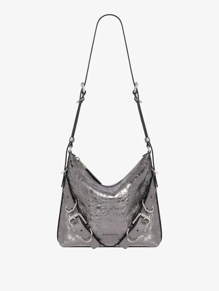 Women Crossbody Bags Givenchy Voyou Crossbody Bag In Laminated Leather Silvery Grey