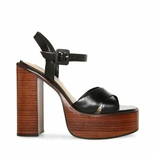 Women DAYANA BLACK LEATHER Black Leather Steve Madden Heels