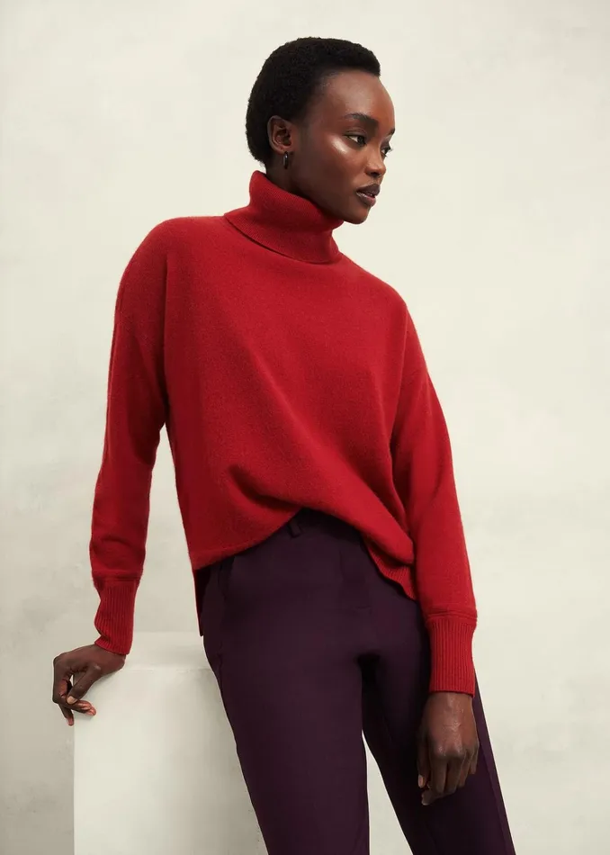 Women Delora Cashmere Roll Neck Jumper Pomegranate Red Hobbs Jumpers and Cardigans