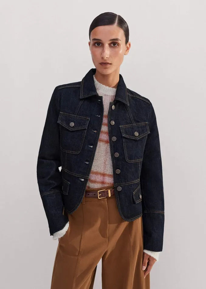 Women Denim Military Jacket Rinse Wash Denim MEEM
