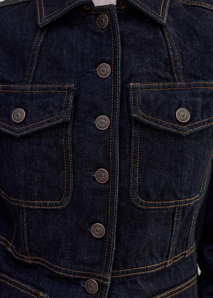 Women Denim Military Jacket Rinse Wash Denim MEEM