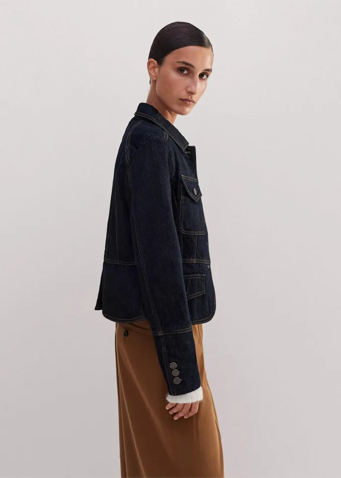 Women Denim Military Jacket Rinse Wash Denim MEEM