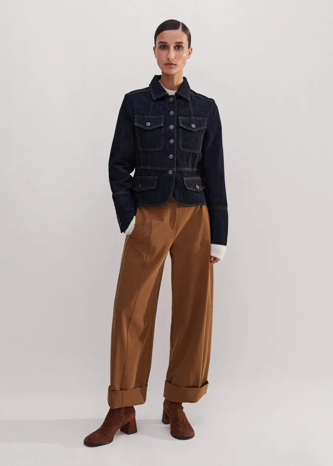 Women Denim Military Jacket Rinse Wash Denim MEEM
