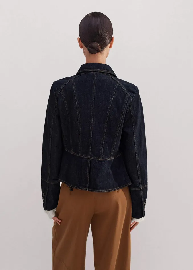 Women Denim Military Jacket Rinse Wash Denim MEEM
