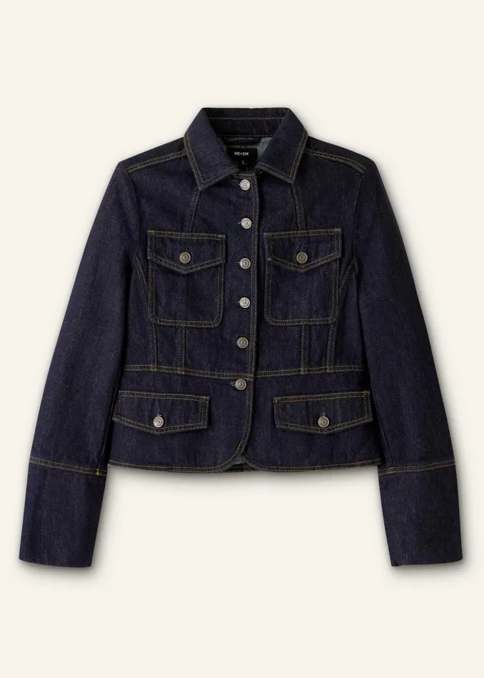 Women Denim Military Jacket Rinse Wash Denim MEEM