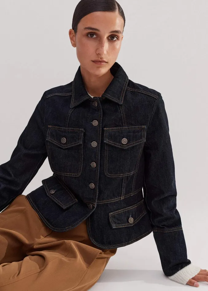 Women Denim Military Jacket Rinse Wash Denim MEEM