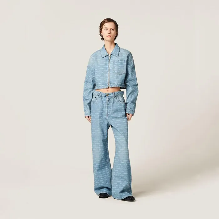Women Denim Miu Miu Denim Blouson Jacket Sapphire Blue Women Denim Miu Miu Denim Blouson Jacket Sapphire Blue