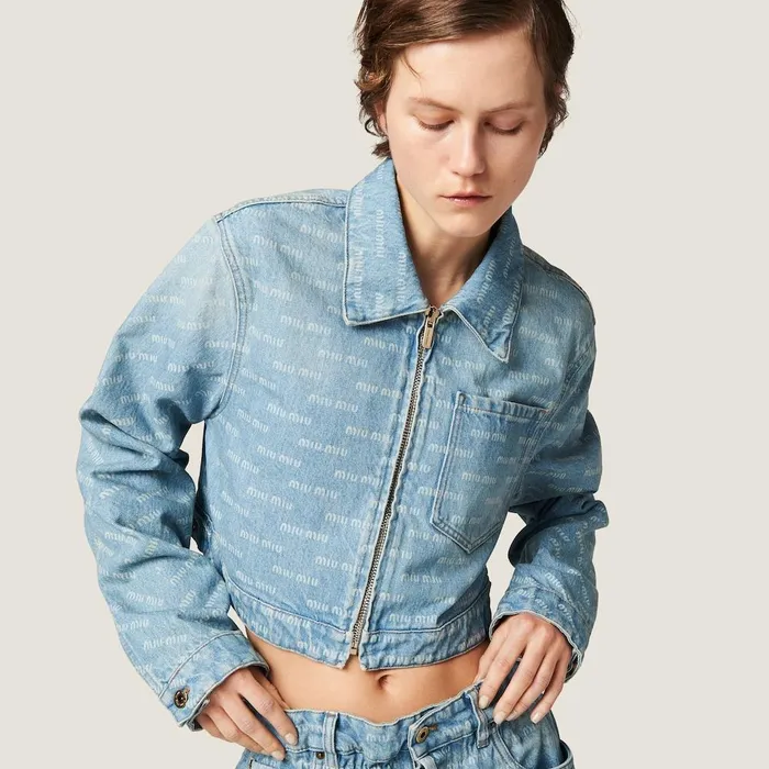 Women Denim Miu Miu Denim Blouson Jacket Sapphire Blue Women Denim Miu Miu Denim Blouson Jacket Sapphire Blue