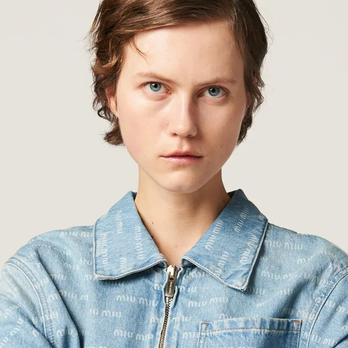 Women Denim Miu Miu Denim Blouson Jacket Sapphire Blue Women Denim Miu Miu Denim Blouson Jacket Sapphire Blue