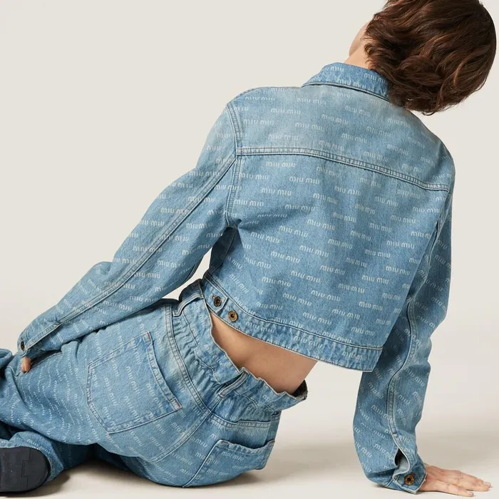 Women Denim Miu Miu Denim Blouson Jacket Sapphire Blue Women Denim Miu Miu Denim Blouson Jacket Sapphire Blue