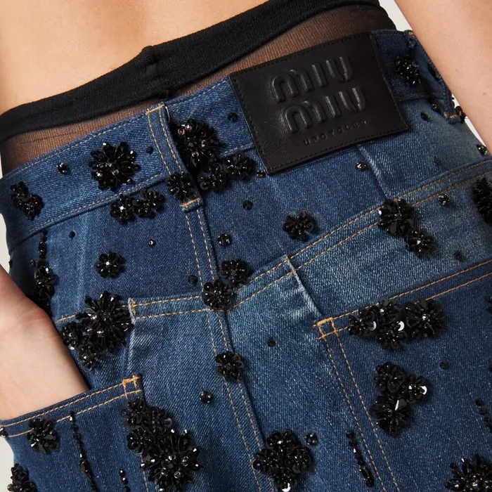 Women Denim Miu Miu Embellished Denim Shorts Navy Women Denim Miu Miu Embellished Denim Shorts Navy