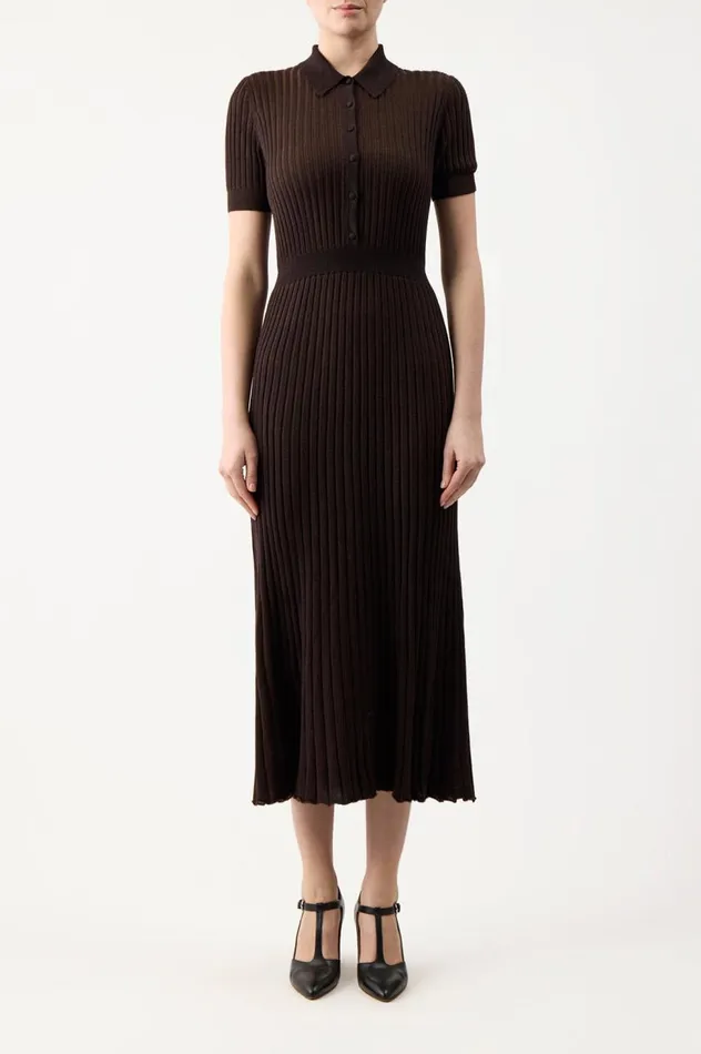 Women Dresses Gabriela Hearst Amor Knit Dress In Chocolate Cashmere Silk
