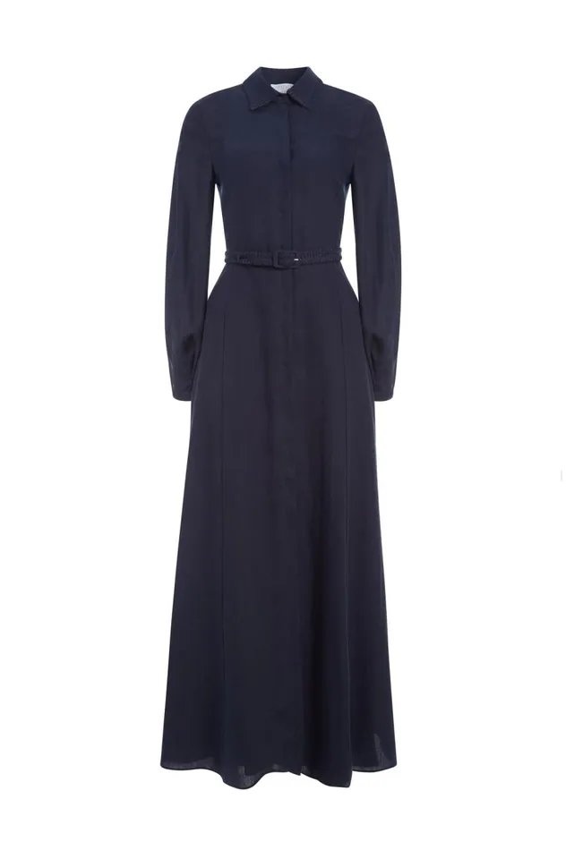 Women Dresses Gabriela Hearst Breton Shirtdress With Slip In Navy Aloe Linen
