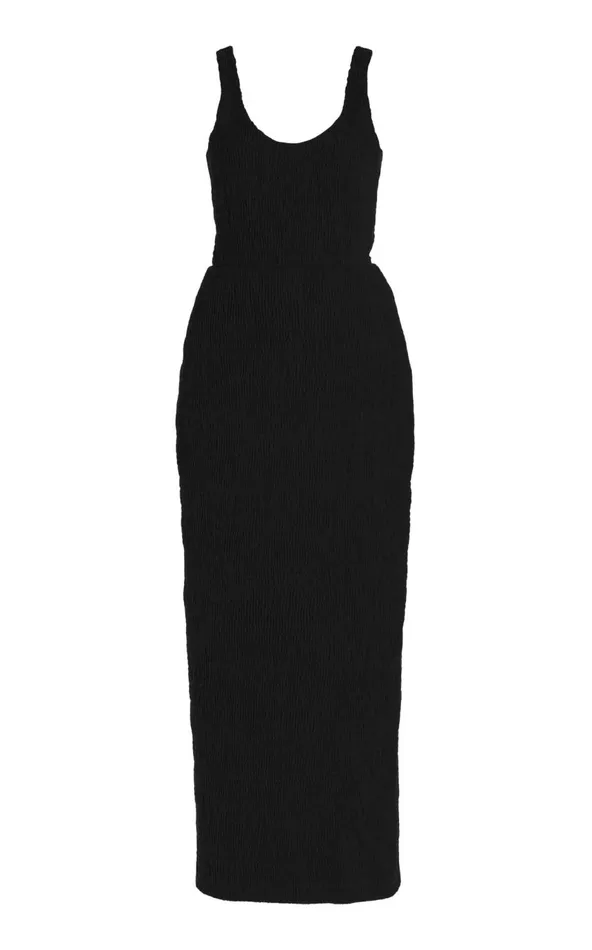 Women Dresses Gabriela Hearst Girard Shirred Dress In Black Aloe Linen