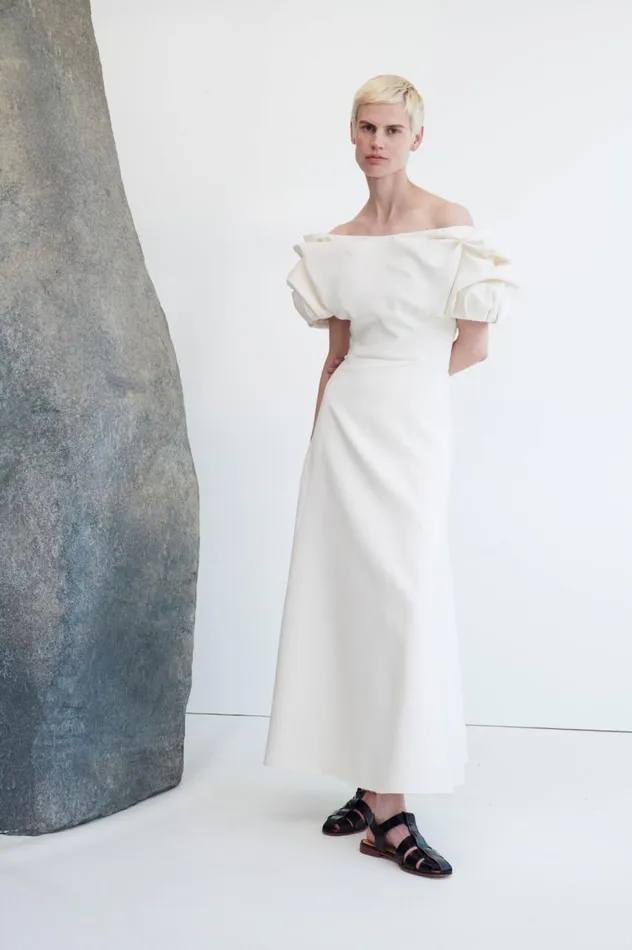 Women Dresses Gabriela Hearst Gwyneth Dress In Ivory Silk Wool Cady