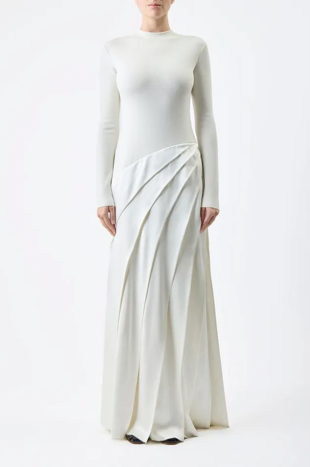 Women Dresses Gabriela Hearst Ismay Pleated Dress In Ivory Silk Satin