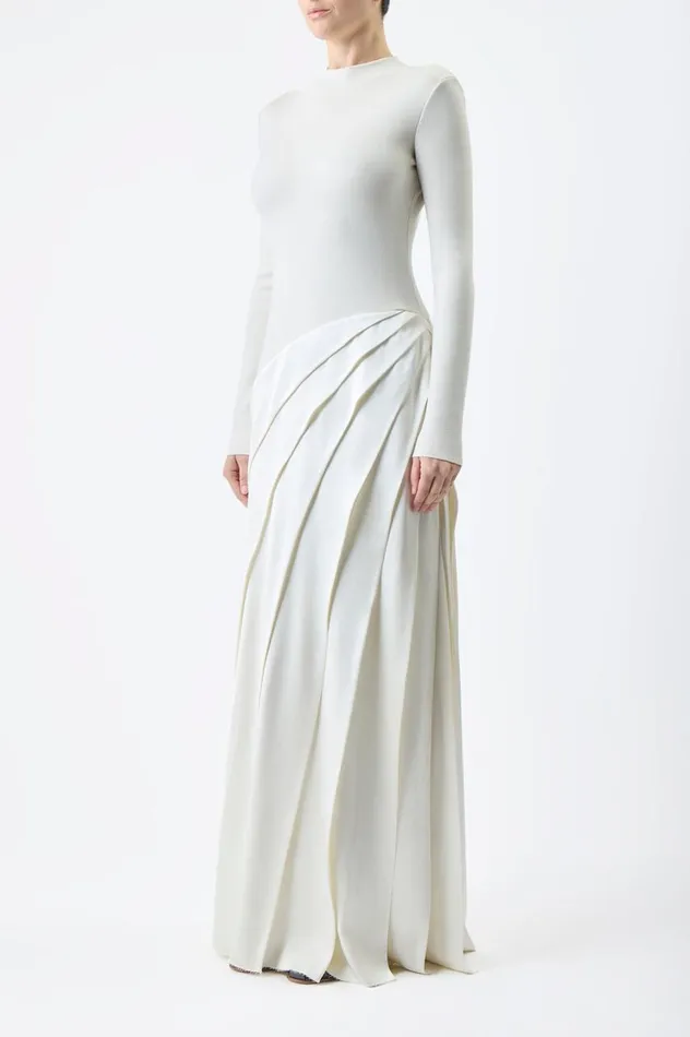 Women Dresses Gabriela Hearst Ismay Pleated Dress In Ivory Silk Satin