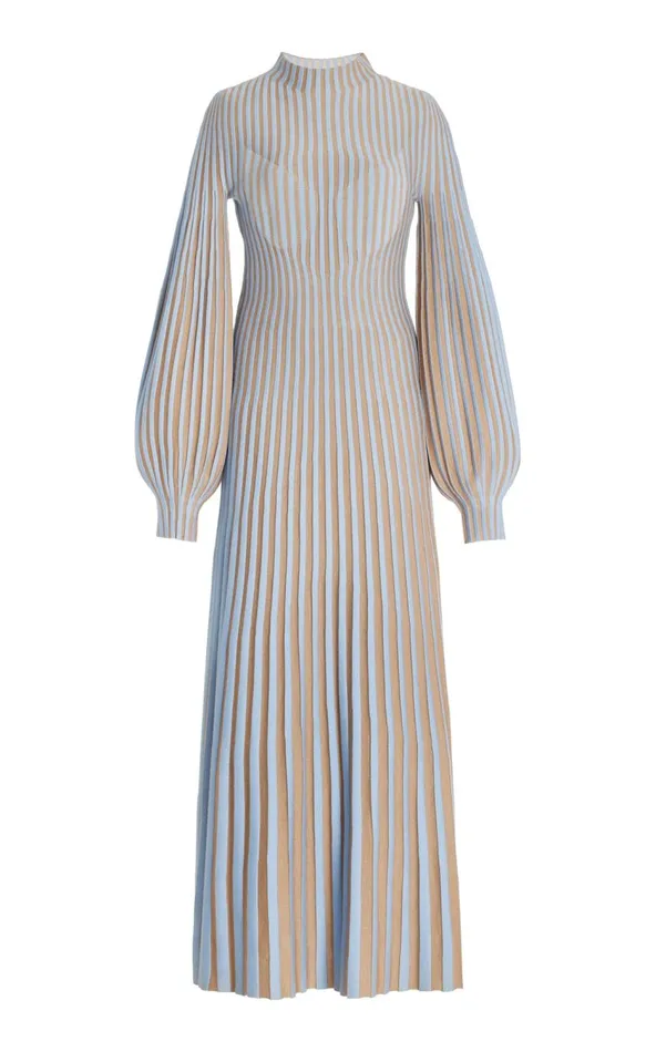 Women Dresses Gabriela Hearst Lee Knit Dress In Light Blue and Camel Cashmere Silk