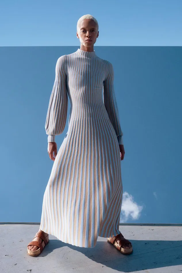 Women Dresses Gabriela Hearst Lee Knit Dress In Light Blue and Camel Cashmere Silk