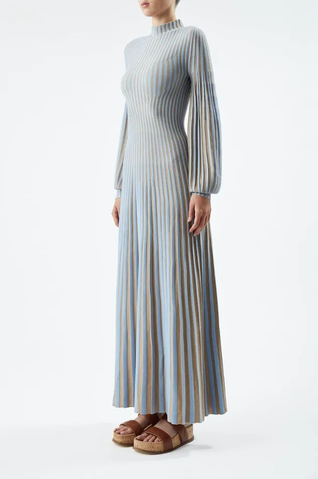 Women Dresses Gabriela Hearst Lee Knit Dress In Light Blue and Camel Cashmere Silk