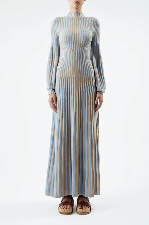 Women Dresses Gabriela Hearst Lee Knit Dress In Light Blue and Camel Cashmere Silk