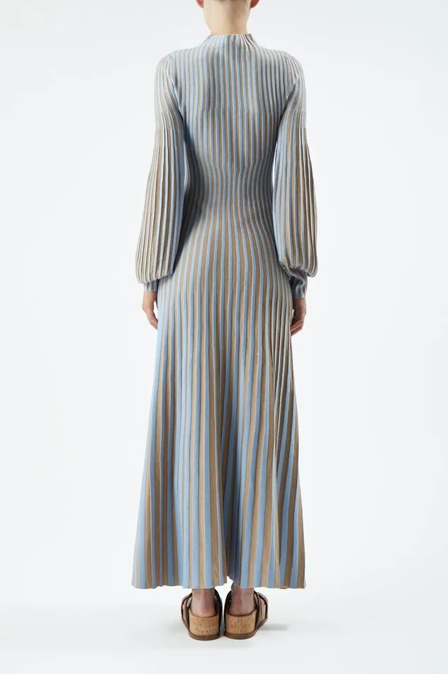 Women Dresses Gabriela Hearst Lee Knit Dress In Light Blue and Camel Cashmere Silk