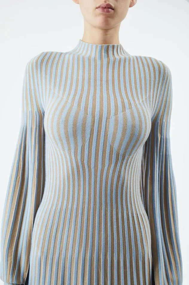 Women Dresses Gabriela Hearst Lee Knit Dress In Light Blue and Camel Cashmere Silk