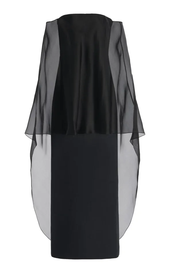 Women Dresses Gabriela Hearst Marisha Dress In Black Textured Linen With Silk Organza Sheer Cape Women Dresses Gabriela Hearst Marisha Dress In Black Textured Linen With Silk Organza Sheer Cape