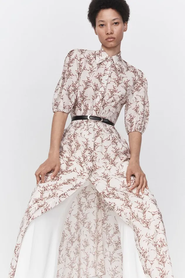Women Dresses Gabriela Hearst Maude Pleated Shirtdress In Ivory Multi Wool