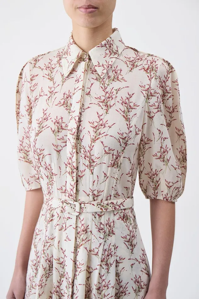 Women Dresses Gabriela Hearst Maude Pleated Shirtdress In Ivory Multi Wool
