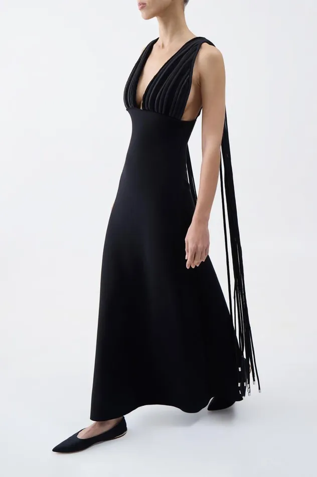 Women Dresses Gabriela Hearst Renato Fringe Dress In Black Merino Wool