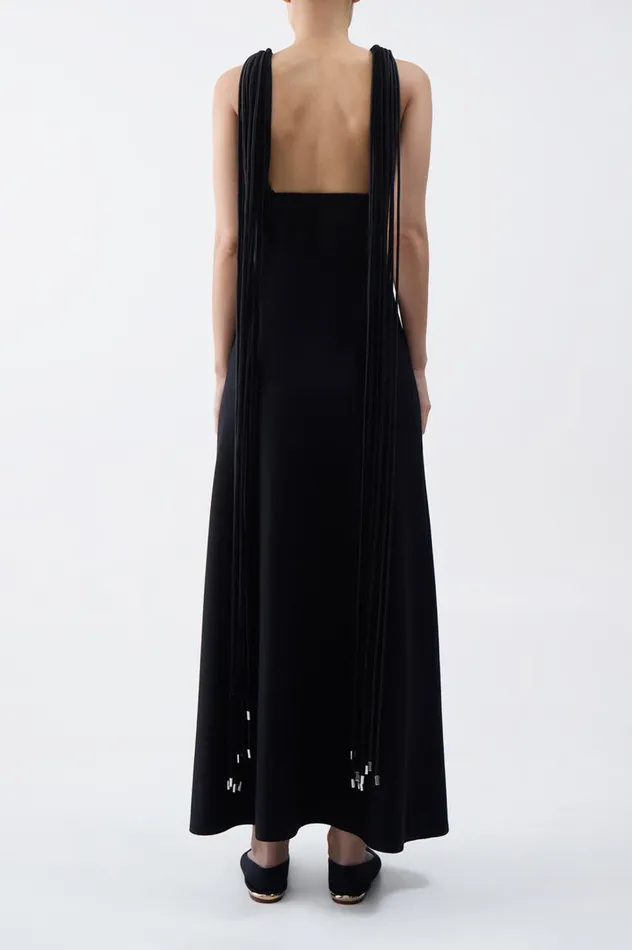 Women Dresses Gabriela Hearst Renato Fringe Dress In Black Merino Wool