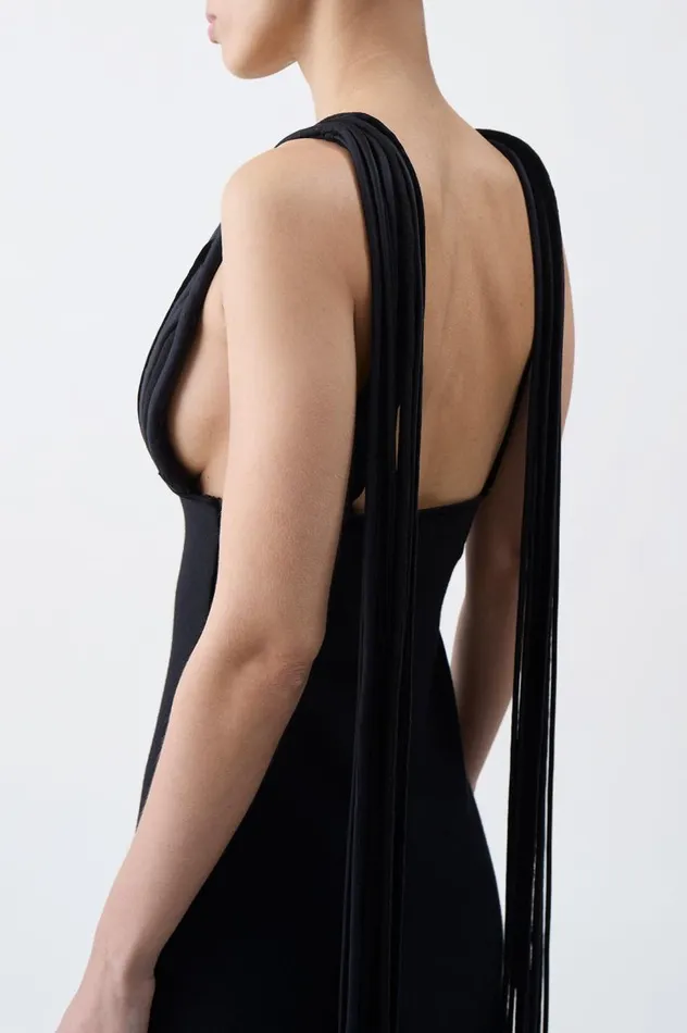 Women Dresses Gabriela Hearst Renato Fringe Dress In Black Merino Wool