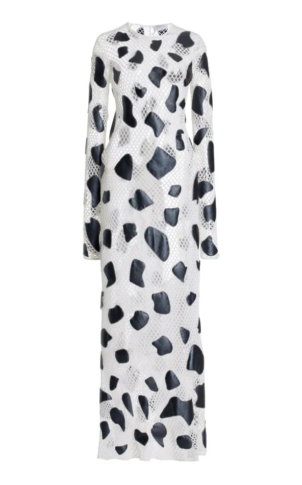 Women Dresses Gabriela Hearst Romeo Knit Dress In White Merino Wool With Metallic Nappa Leather Patches