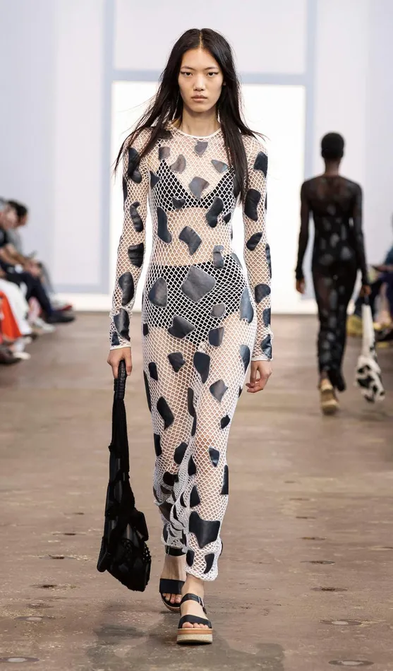 Women Dresses Gabriela Hearst Romeo Knit Dress In White Merino Wool With Metallic Nappa Leather Patches