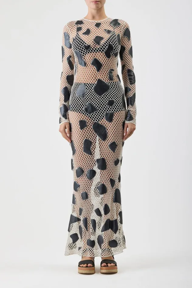 Women Dresses Gabriela Hearst Romeo Knit Dress In White Merino Wool With Metallic Nappa Leather Patches
