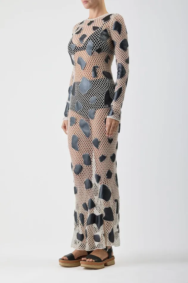 Women Dresses Gabriela Hearst Romeo Knit Dress In White Merino Wool With Metallic Nappa Leather Patches