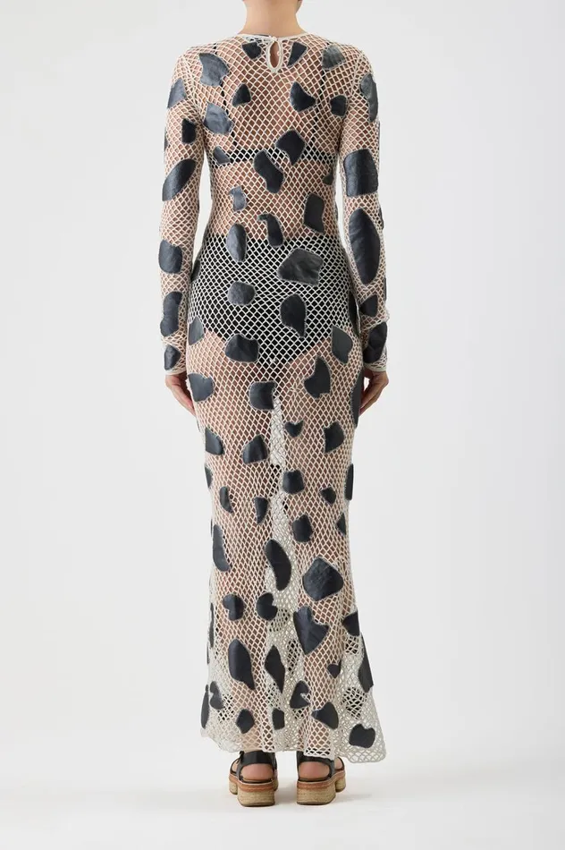 Women Dresses Gabriela Hearst Romeo Knit Dress In White Merino Wool With Metallic Nappa Leather Patches