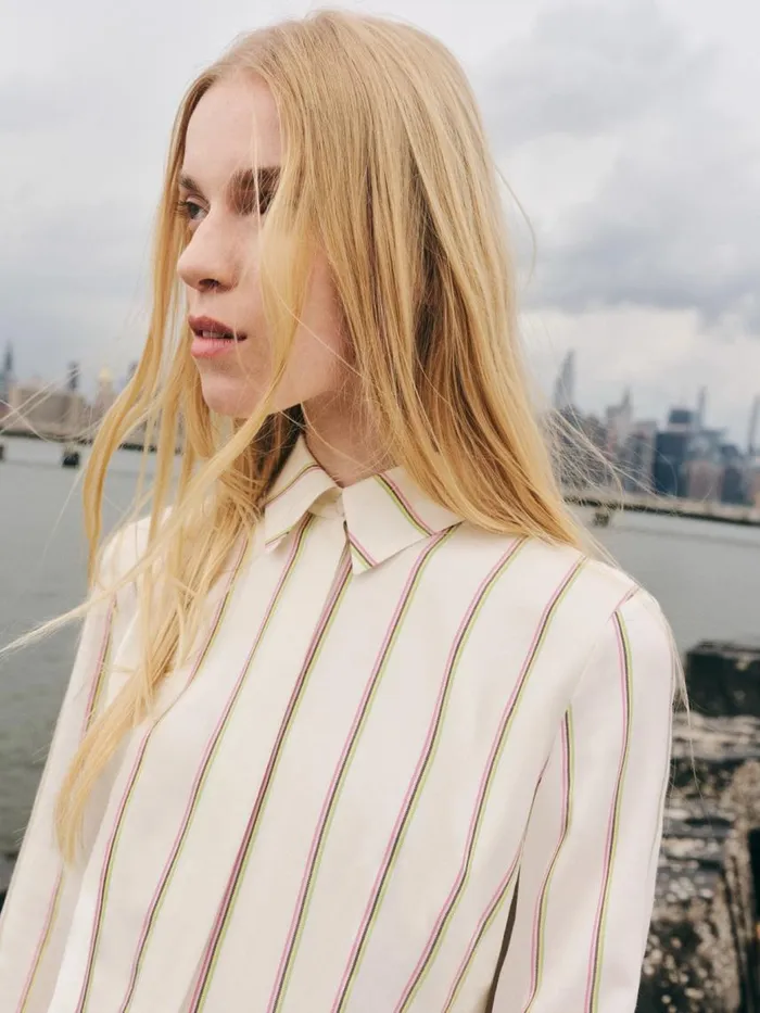 Women Dresses Gabriela Hearst Vanessa Shirtdress In Ivory Multi Stripe Wool Silk