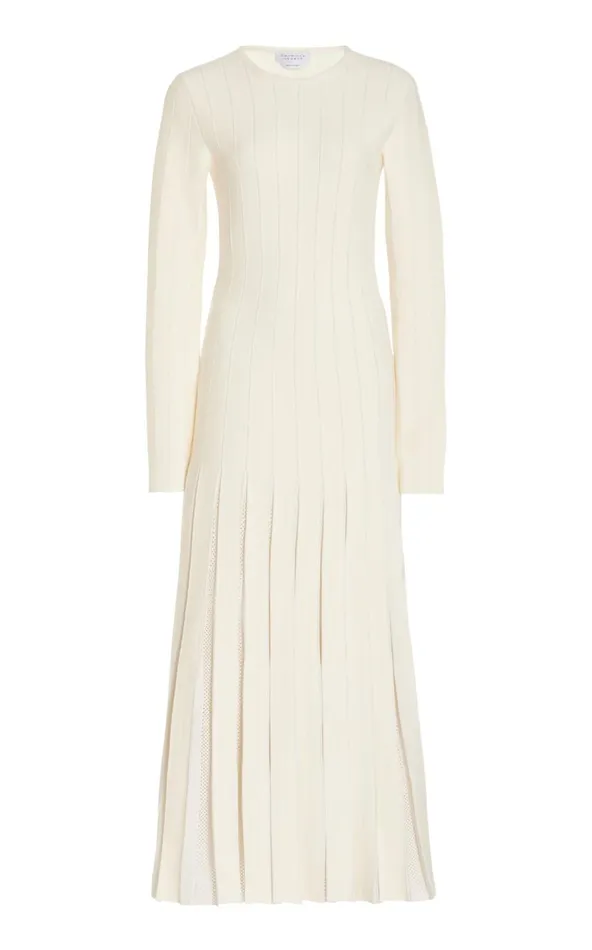 Women Dresses Gabriela Hearst Walsh Knit Pleated Dress In Ivory Wool