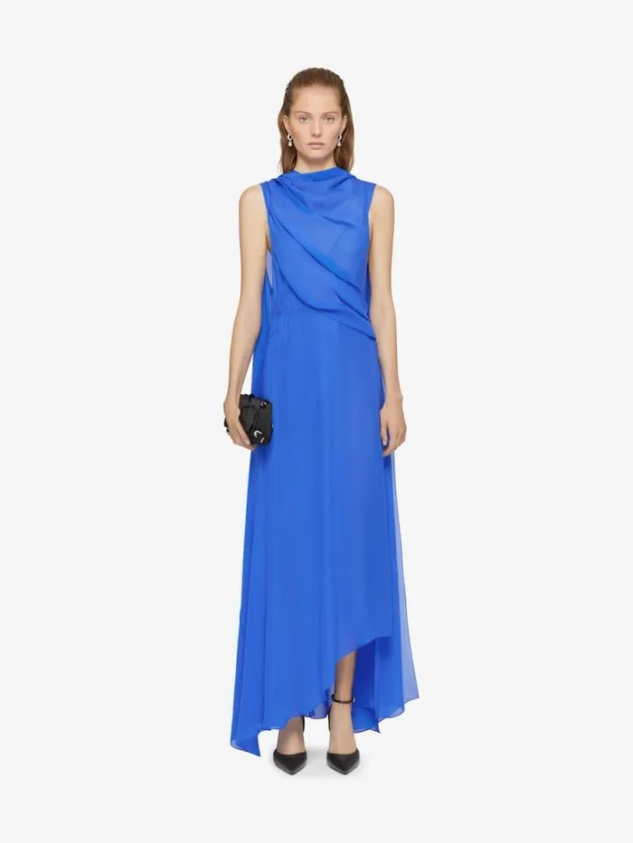 Women Dresses Givenchy Draped Dress In Satin With Lavallire Iris Purple