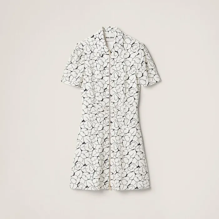 Women Dresses Miu Miu Crepe De Chine Floral Print Dress Whiteblue