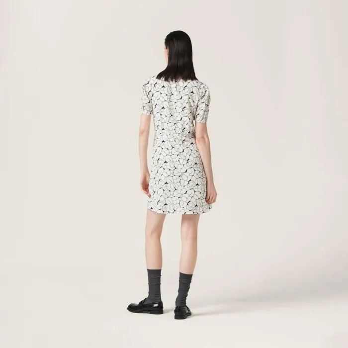 Women Dresses Miu Miu Crepe De Chine Floral Print Dress Whiteblue Women Dresses Miu Miu Crepe De Chine Floral Print Dress Whiteblue