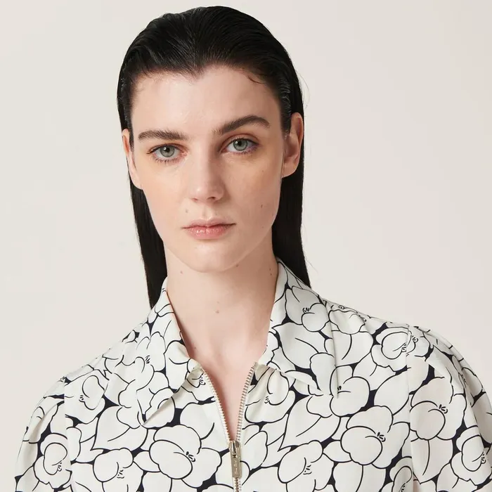 Women Dresses Miu Miu Crepe De Chine Floral Print Dress Whiteblue Women Dresses Miu Miu Crepe De Chine Floral Print Dress Whiteblue