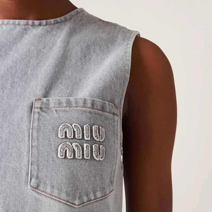 Women Dresses Miu Miu Denim Dress Grey Women Dresses Miu Miu Denim Dress Grey